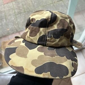 Vintage 80's Goretex Duck Camo Hat Camouflage Hat Thermal Insulate Brown Black